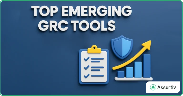 Top emerging GRC tools described with a checkbox report and upward diagram bar
