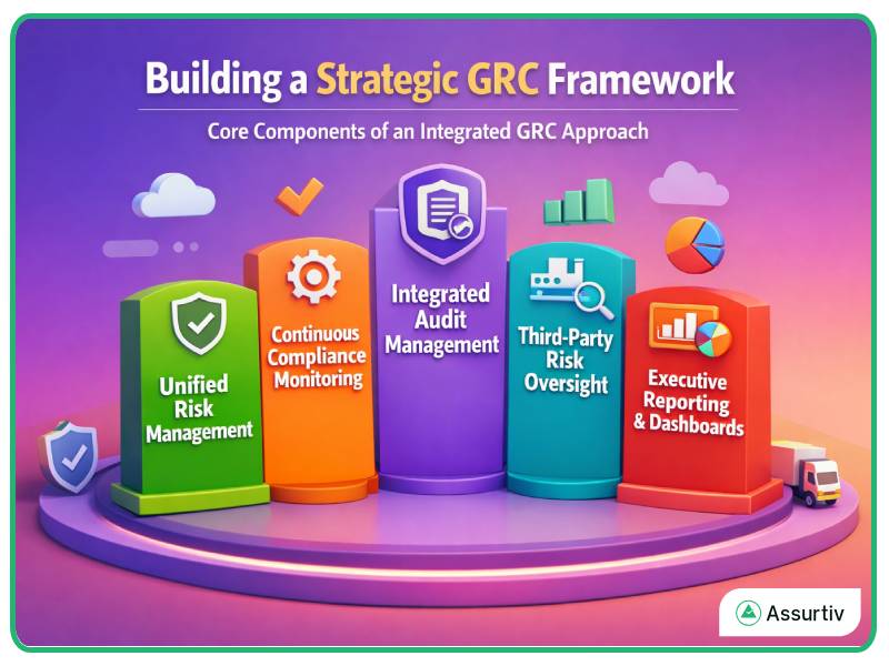 Strategic GRC framework explained with five multi-coloured board