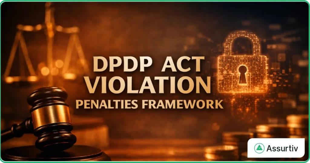DPDP Act violation penalties framework described with a digital lock and a gavel